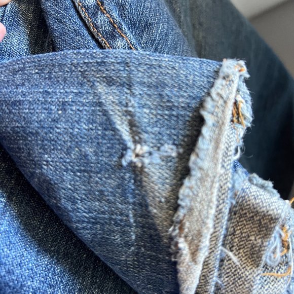 Anthropologie Wide Leg Frayed Patchwork Dark Wash Jeans - Picture 5 of 6